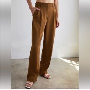 Aritzia Wilfred Effortless Pant High Waisted Wide Leg Trousers Cognac Sz 00
